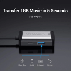 Vention 4-in-1 USB-C Docking Station showcasing USB 3.0 port for fast data transfer.