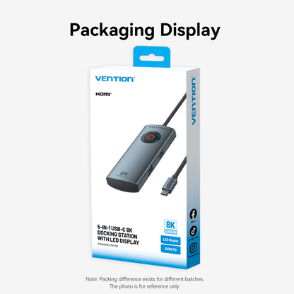 Vention 5-in-1 USB-C 8K Docking Station with LED Display packaging showcase