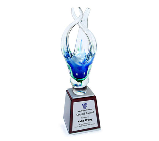 Bloom Aquatic on Oblique Wood Base Award Corporate Gifts Singapore