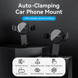 Vention Car Phone Mount featuring auto-clamping, hands-free operation, and noise-free design, ideal for safe driving.