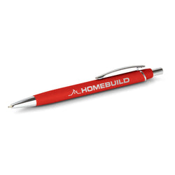 Centurion Soft-Touch Pen in red with chrome trim, perfect as a corporate gift.