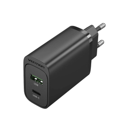 Vention 2-Port USB (A+C) Wall Charger for dual fast charging, ideal corporate gift.