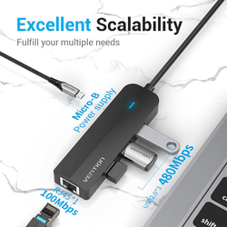 Vention 5-in-1 USB-C Hub with 3 USB 2.0 Ports showing excellent scalability and connectivity options.