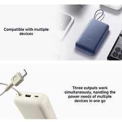 Xiaomi 33w Power Bank 20000mah Integrated Cable supports multiple devices with three outputs for efficient charging.