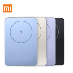 Xiaomi Super Slim Magnetic Power Bank 5000 in various colors, sleek portable charging solution for devices.