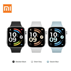 Xiaomi Watch 6 in Obsidian Black, Silver Gray, and Glacier Blue. Sleek smartwatch with vibrant display.