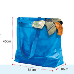 Laundry Carrier Bag in blue color with dimensions 45cm x 61cm x 18cm, perfect for carrying laundry.