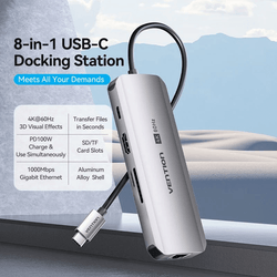 Vention 8-in-1 USB-C Docking Station offering fast data transfer, 4K output, and multiple connectivity options.