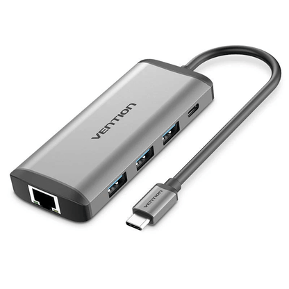 Vention 8-in-1 USB-C Docking Station with 4K Ultra HD Display connected to a laptop.