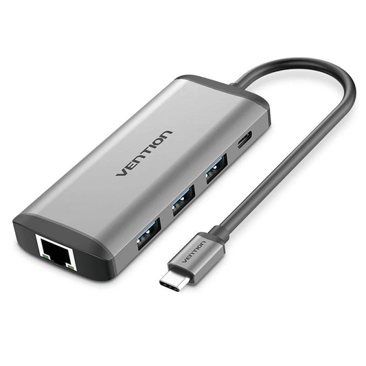 Vention 8-in-1 USB-C Docking Station with 4K Ultra HD Display connected to a laptop.