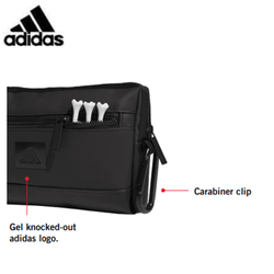 Adidas First Tee Pouch with gel knocked-out logo and carabiner clip for easy carrying.