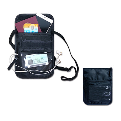 Black Nylon Travel Neck Pouch with 4 slot & 2 zip compartments Corporate Gifts Singapore