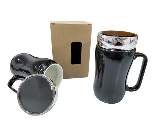 400ml Black Porcelain Mug with Silver Acrtlic Lid Corporate Gifts Singapore