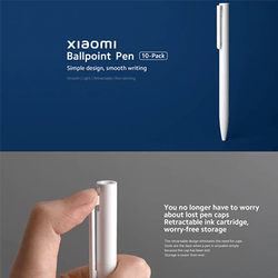 Xiaomi High-capacity Ballpoint Pen (10-pack) showcasing simple design for smooth writing and retractable storage.