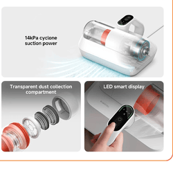 Xiaomi Dust Mite Vacuum Cleaner Pro features 14kPa suction power, transparent dust compartment, and LED smart display.