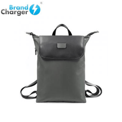 Brand Charger Virtuo AER Backpack in gray with vegan leather accents, ideal corporate gift for professionals.