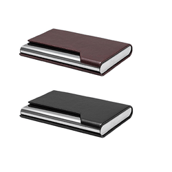 PU Metal Name Card Holder in black and brown colors, perfect for corporate gift and professional use.
