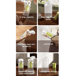 Xiaomi Sport Water Bottle features 1L capacity, one-touch lid, leak-proof design, and automatic locking mechanism.