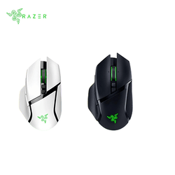 Razer Basilisk V3 Pro Wireless Gaming Mouse in white and black colors showcasing ergonomic design for gamers.