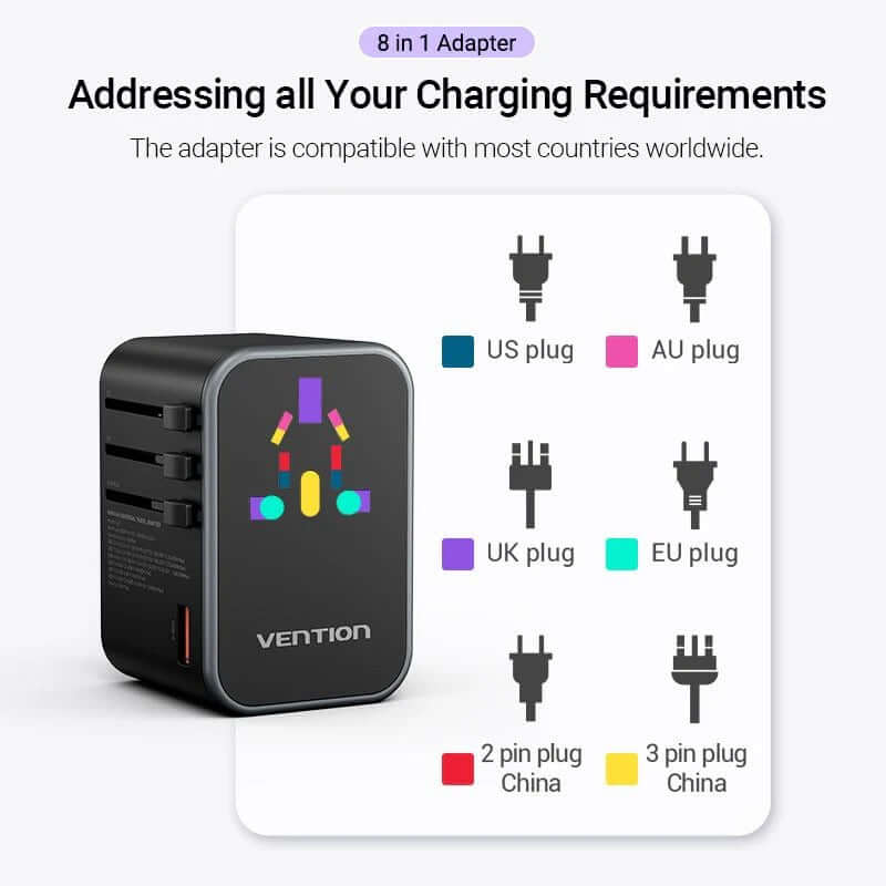 Vention 3-Port GaN USB A/C Universal Travel Adapter Corporate Gifts Singapore
