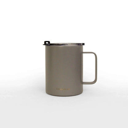 Grey Crossing Neo mug with straight-sided handle, transparent lid and black closure piece