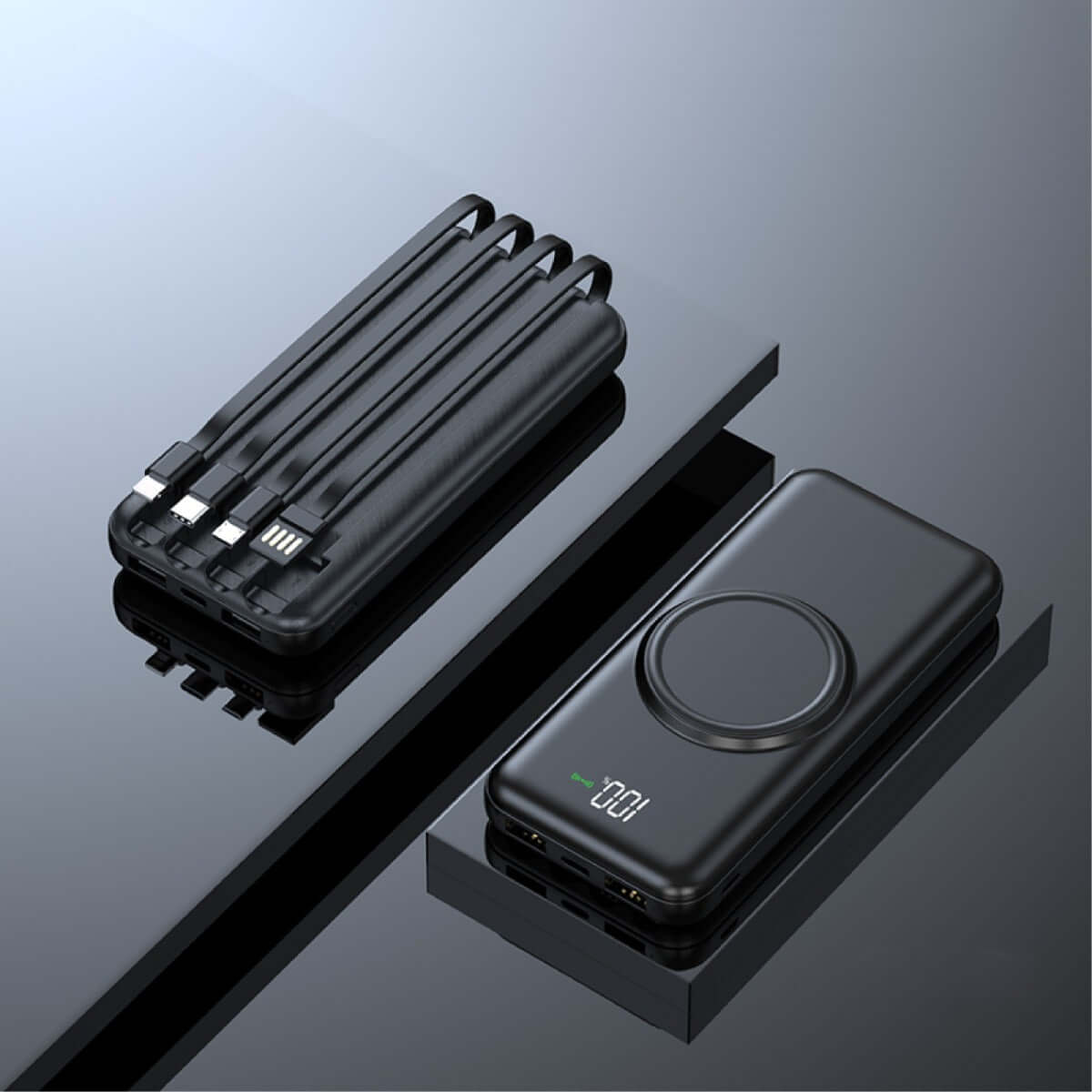 Wireless Powerbank with 4 Built-in Cables and Digital Display Corporate Gifts Singapore