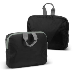 Origami Foldable Backpack in black with carrying handles, ideal for travel and corporate gifts in Singapore.