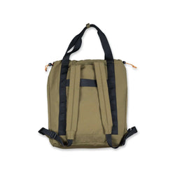 Crossing Jack Drawstring Totepack with dual carry options and hidden backpack straps in olive green.