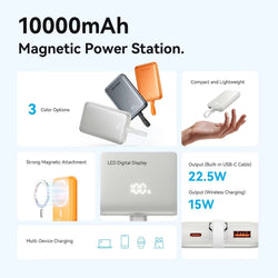 Vention CCC 10000mah Magnetic Wireless Power Bank With Cable features compact design and multi-device charging options.
