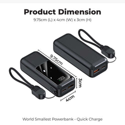 10000mAh World Smallest Powerbank QC3.0 + PD22.5W Super Quick Charge showing dimensions 9.75cm x 4cm x 3cm