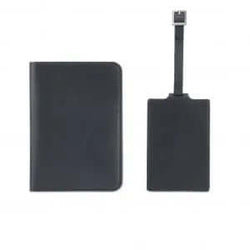 SKROSS Diplomat Travel Gift Set with Passport Holder and Luggage Tag in black faux leather.