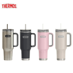 Thermos TS180S 1.2L Stainless Steel Cup Holder Mug in four colors: stainless steel, black, pink, and beige.