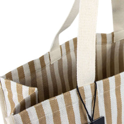 Keepsake Beach Tote Bag interior with herringbone stripe pattern and branded hangtag.