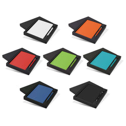 Kingston Notebook and Pen Gift Set featuring various colored notebooks with pens, ideal for corporate gifts.