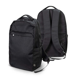 Oceana Recycled Backpack in black, featuring durable design and practical storage, ideal as a corporate gift.