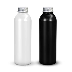 Octiva Aluminium Bottle in white and black colors, 630ml recycled aluminium drink bottle, ideal corporate gift Singapore.