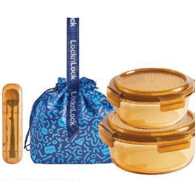 LocknLock Rhine Dynamic Amber Round Glass Lunch Box 4 pcs Set Corporate Gifts Singapore
