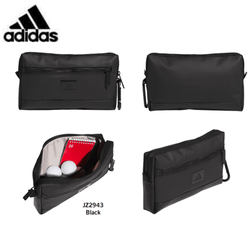 Adidas First Tee Pouch in black, featuring zipped pockets and internal compartments for convenience.