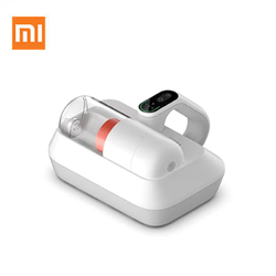 Xiaomi Dust Mite Vacuum Cleaner Pro displayed on a white base, showcasing its sleek design and user-friendly controls.
