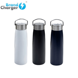 BrandCharger Riva Eco Vacuum Bottle in three colors: white, black, and navy, perfect for corporate gifts.