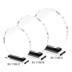 Round Crystal Award with Black Base in three sizes perfect for corporate gifts and achievements.