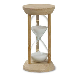 Tempus Bamboo Hourglass with white sand, 2-minute timer in a minimalist bamboo design, perfect corporate gift.