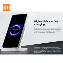 Xiaomi 50W Wireless Charging Stand Pro showcasing high-efficiency fast charging with Xiaomi devices.