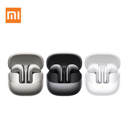 Xiaomi Buds 5 in Graphite Black, Ceramic White, and Titan Gray with charging case.