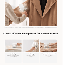 Xiaomi Handheld Steam Iron in action demonstrating various ironing modes for different fabric types.