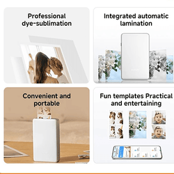 Xiaomi Portable Photo Printer Pro showcases features like dye-sublimation, automatic lamination, portability, and fun templates.