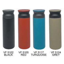 500ml Vacuum Flask with Matt Finishing in Black, Red, Turquoise, and Grey.