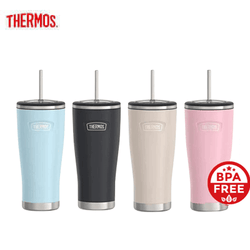 Thermos ICON ™ Mug with Straw in Glacier, Sandstone, Black, and Pink, BPA Free, perfect for corporate gifts.