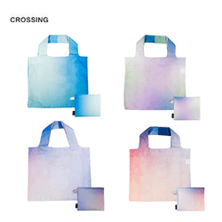 Crossing Recycled Foldable Bag in gradient colors of blue, pink, lilac, and aqua, eco-friendly design for corporate gifts.