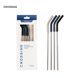 Crossing Reusable Stainless Steel Straw 4-Pc Set with unique silicone tips for easy identification.